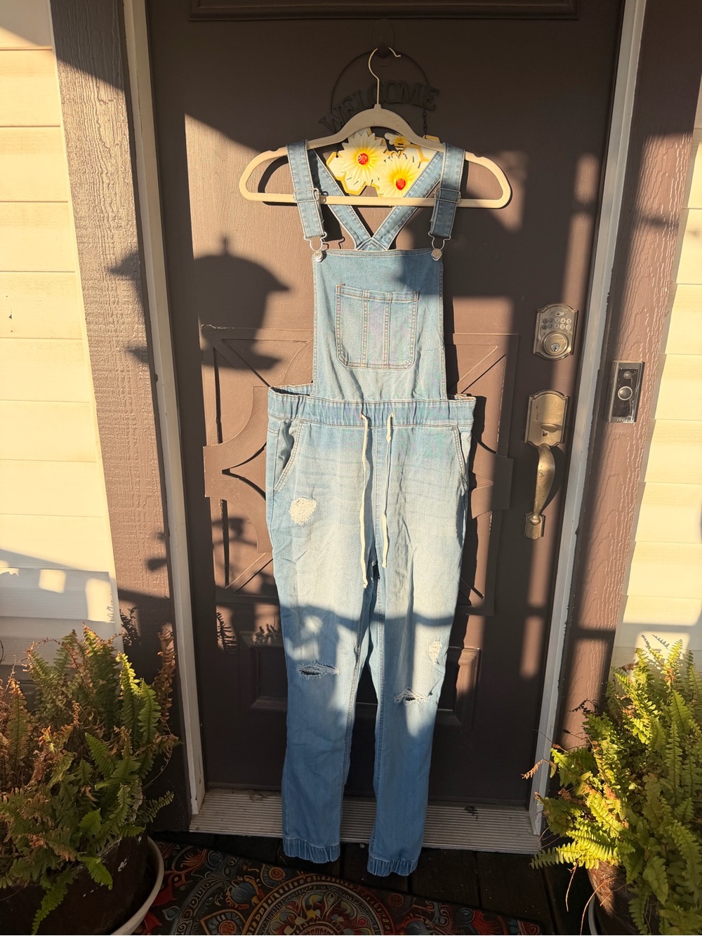 Guess Light Blue Denim Distressed Overalls Jumpsuit
